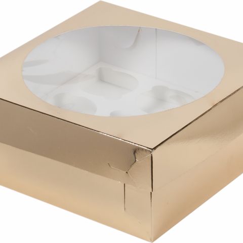 Коробка для 9 капкейков, с окном, цвет золото, размер 23 х 23 х 10 см